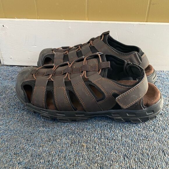 Skechers men 11 extra wide fit slip on sandals w/adjustable back strap brown - Picture 2 of 9